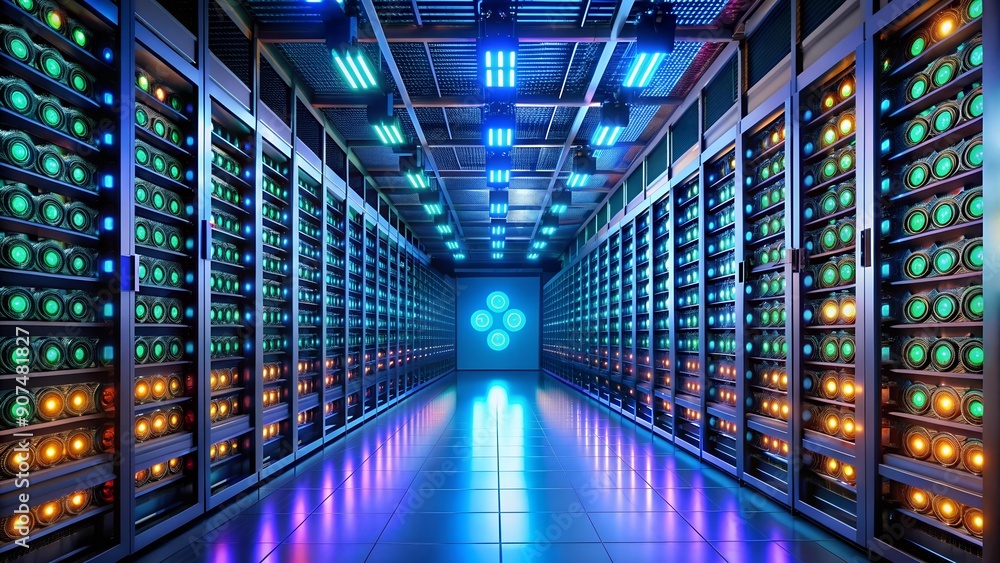 Poster the glowing grid: a visual symphony of cryptocurrency mining generative ai
