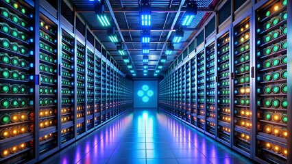 Fototapeta premium The Glowing Grid: A Visual Symphony of Cryptocurrency Mining Generative AI