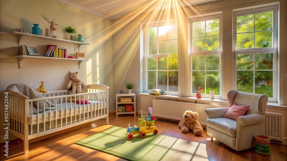 Aufkleber sunbeams dappling through a nursery window generative ai