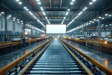 Industrial Conveyor Belt with Blank Sign.