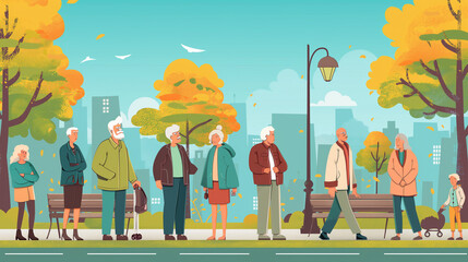 A group of people are standing in a park, some of them are wearing jackets