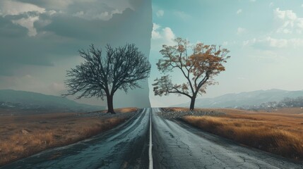 Fototapeta premium climate change with half living and half dead trees 