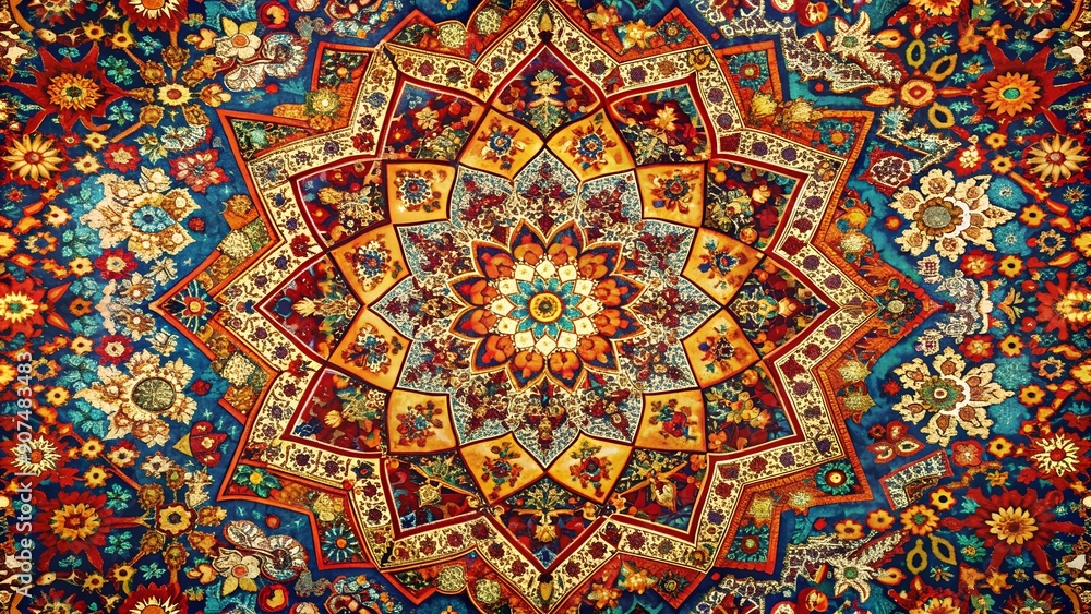 Aufkleber a symphony of hues: a multicolored abstract carpet with geometric patterns generative ai