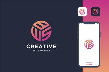 combination of letter b w s logo design