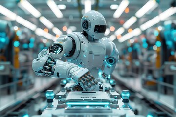 Fototapeta premium Advanced Robot on Assembly Line in Modern Factory.