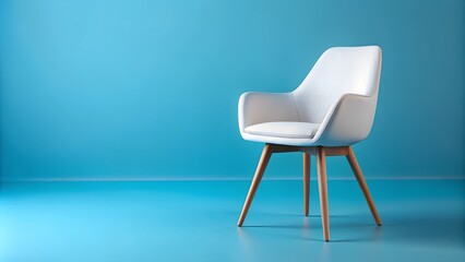 Modern White Velour Chair with Wooden Legs - Isolated Background and Copy Space
