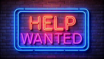 A Glowing Neon Sign with the Words 'Help Wanted' in a Retro Style  AI Generated