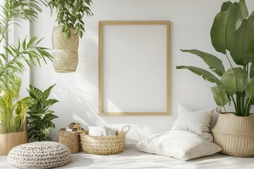 Mock up frame in unisex children room interior background, 3D render, Generative AI