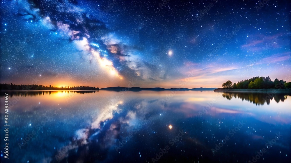 Poster celestial reflection: a symphony of light and water generative ai