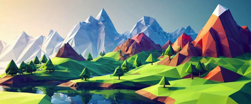 Low Poly Landscape with Colorful Mountains
