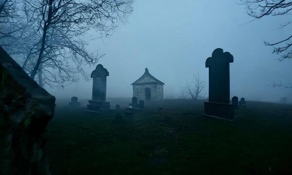 Mysterious Foggy Cemetery Landscape