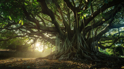 Fototapeta premium Majestic 500-Year-Old Banyan Tree. Generative AI