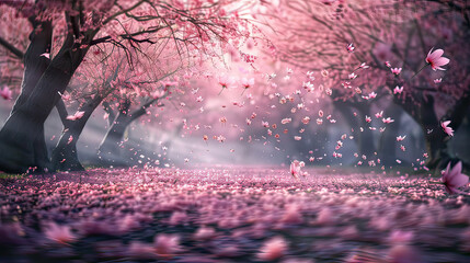 Cherry Blossom Grove Petals Swirling in the Springtime Background AI Generative