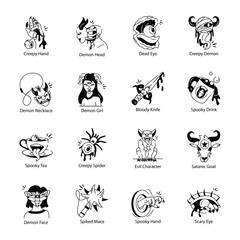 Obraz premium Set of Doodle Style Devil Icons