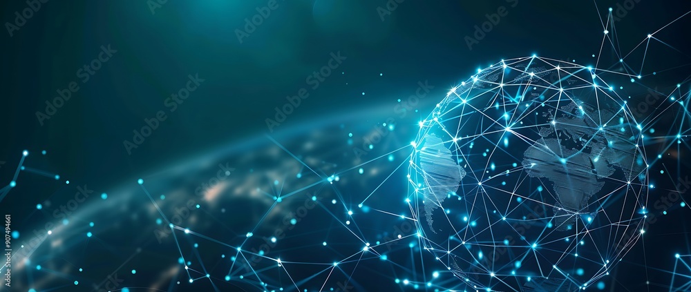 Poster digital earth globe with global network connections and data technology background. a digital earth 