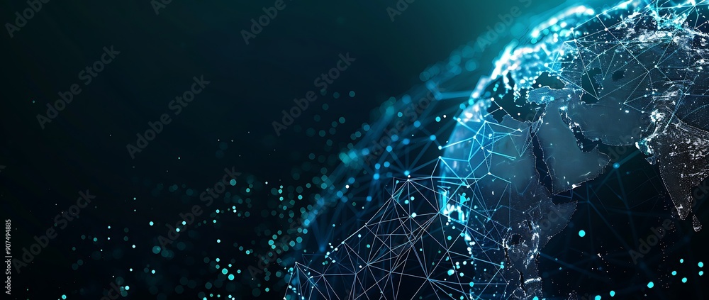 Poster digital earth globe with global network connections and data technology background. a digital earth 