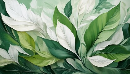 Obraz premium Serene Nature: Abstract Oil Painting of Green and White Leaves