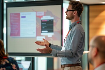 Startup founder giving a pitch to investors