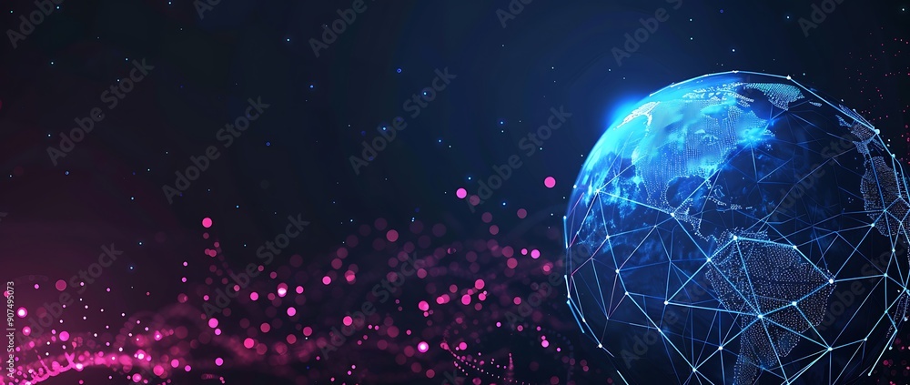 Poster digital earth globe with global network connections and data technology background. a digital earth 
