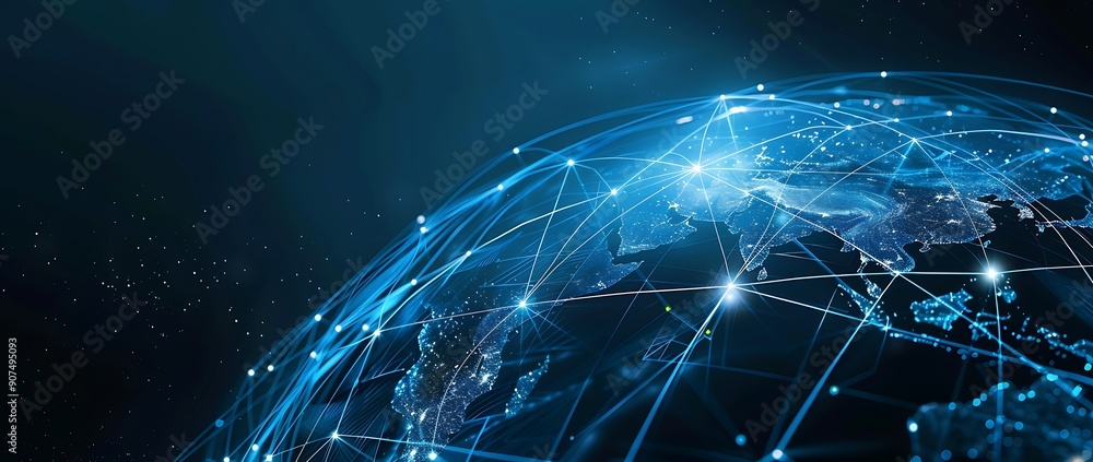 Poster digital earth globe with global network connections and data technology background. a digital earth 