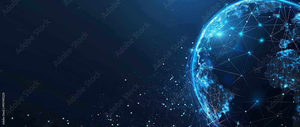 Poster digital earth globe with global network connections and data technology background. a digital earth 