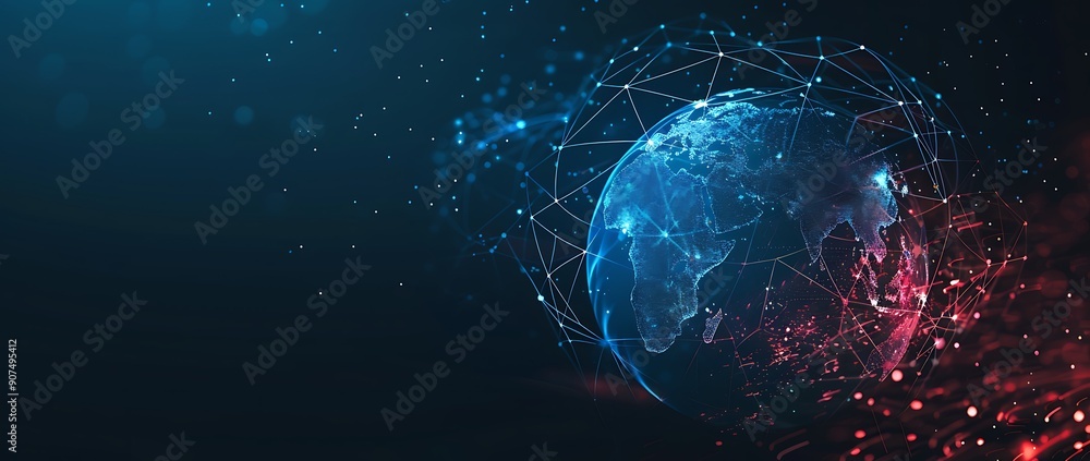 Poster digital earth globe with global network connections and data technology background. a digital earth 