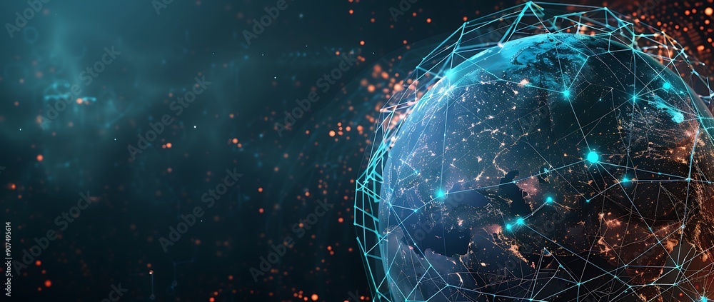 Poster digital earth globe with global network connections and data technology background. a digital earth 