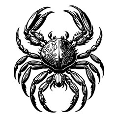 Crab . Black and white line art. Abstract shape. Summer sea pattern . Generated by Ai
