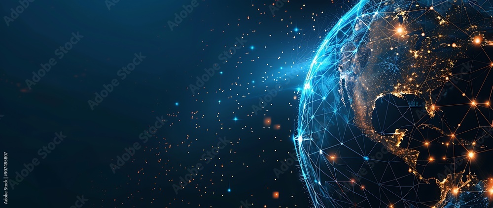 Poster digital earth globe with global network connections and data technology background. a digital earth 