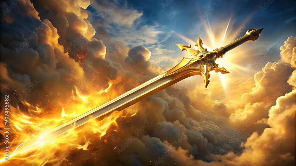 Poster blazing aureus: a celestial sword of fury generative ai