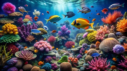 Obraz premium Vibrant Coral Reef Symphony: A Tapestry of Life in an Underwater Paradise generative AI