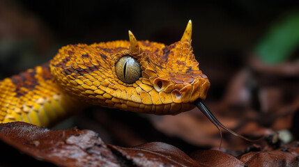Obraz premium A male nose-horned viper is getting ready to attack.