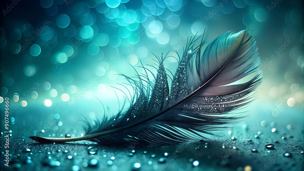 Poster azure embrace: a feather's reflection generative ai