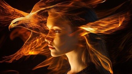 Woman with Fire and Eagle Wings