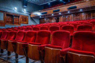 Obraz premium Empty Theater Hall with Grand Interior Furnishings, an Echoing Space for Performances and Cultural Events Awaits Its Audience