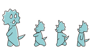 左に向かって並んで歩くベビートリケラトプスと振り返るトリケラトプスのイラスト © TANUKICHI