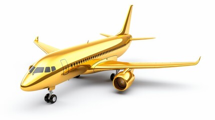 Golden Jet Passengers Airplane on a white background. Neural network ai generated art