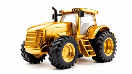 Obraz premium Golden tractor with big wheels isolated on white. Neural network ai generated art