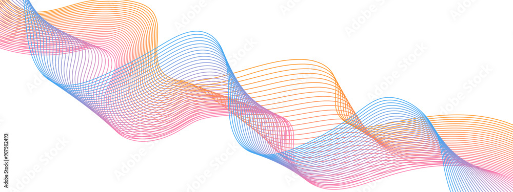 Poster abstract background design with diagonal blue and pink or orange line pattern. modern flowing wavy l