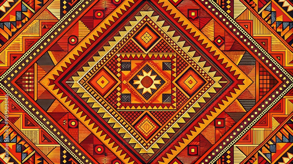 Poster vibrant geometric patterns on a sunset canvas generative ai