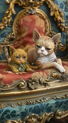 Fototapeta premium Two sphynx cats sitting on a luxurious armchair.