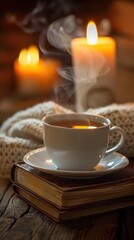 Fototapeta premium Warm and Cozy Evening with a Cup of Tea.