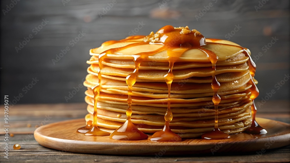 Poster a symphony of caramel drizzles: a generative art exploration of stacked crepes with caramel drizzle 