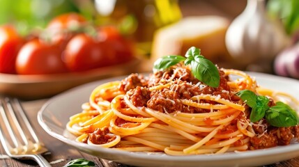 Spaghetti Bolognese with Parmesan and Basil