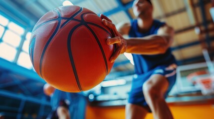 Close-up of basketball being passed.