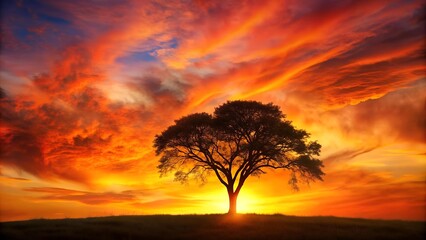 Obraz premium Golden Hour Glow: A Watercolor Tree Silhouette Generative AI