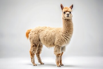 Obraz premium Cute Alpaca Standing on White Background.