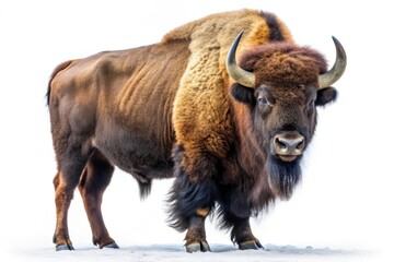 European Bison Standing in Snow.