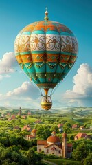 Fototapeta premium Majestic Hot Air Balloon Over Rural Landscape