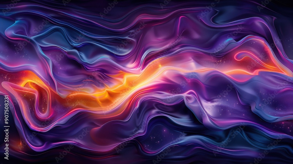 Poster a vibrant abstract flow of color, blending purple, pink, and orange, creating a dynamic and mesmeriz